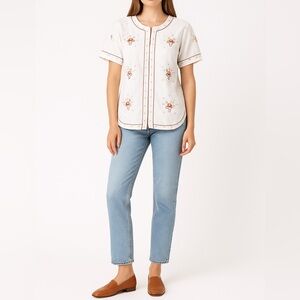 VINTAGE DAFFODIL Floral Embroidered Blouse | S | Cottagecore Hand Stitching